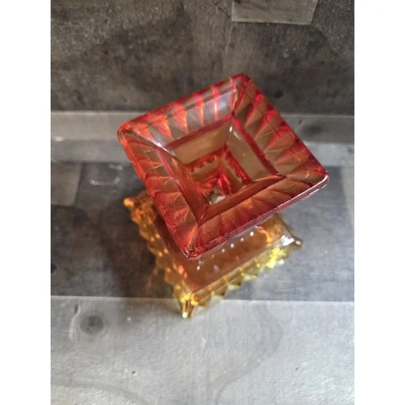 Vintage Indiana Glass Red Orange Sunset Jeanette Amberina Candy Dish - Picture 5 of 5